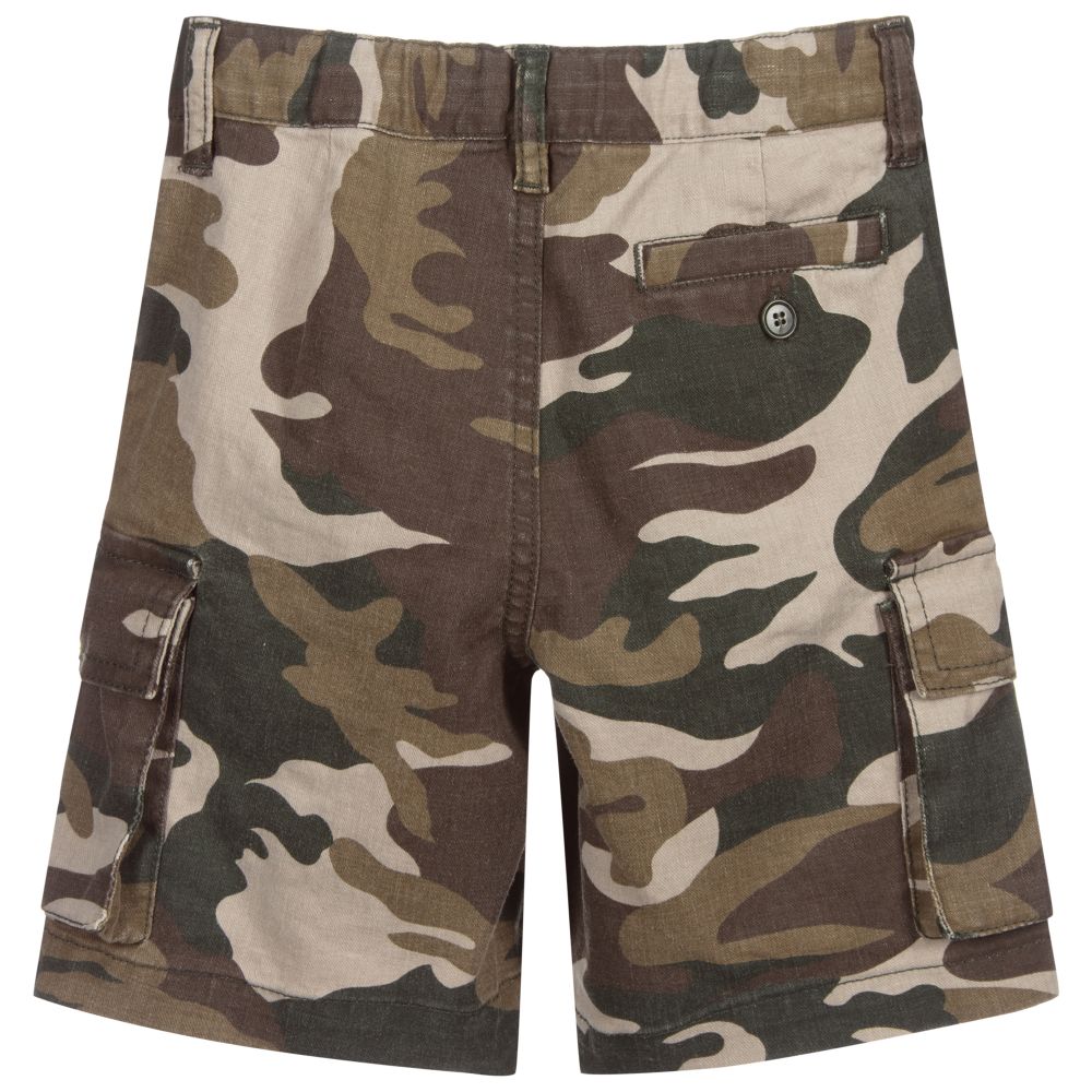 Il Gufo-شورت كارغو كاموفلاج قطن و كتان لون أخضرللأولاد | Childrensalon Outlet