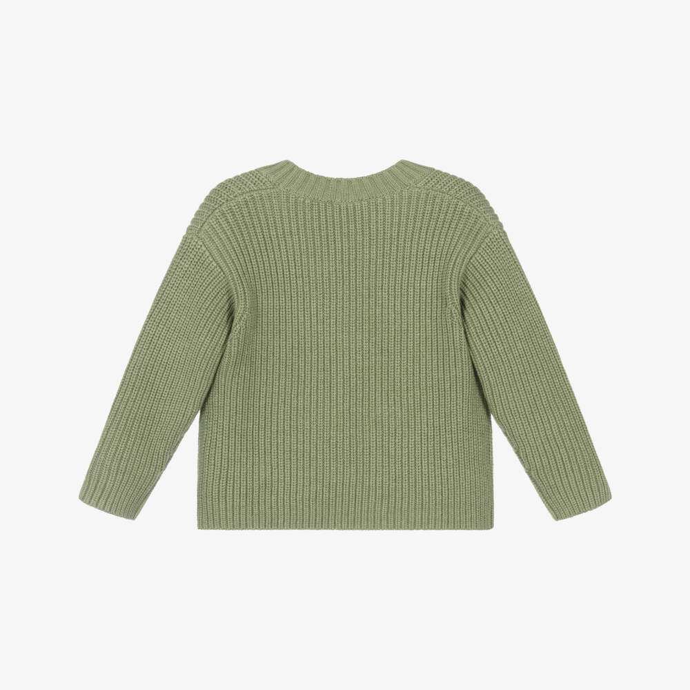 Il Gufo-Boys Green Chunky Knit Cardigan | Childrensalon Outlet