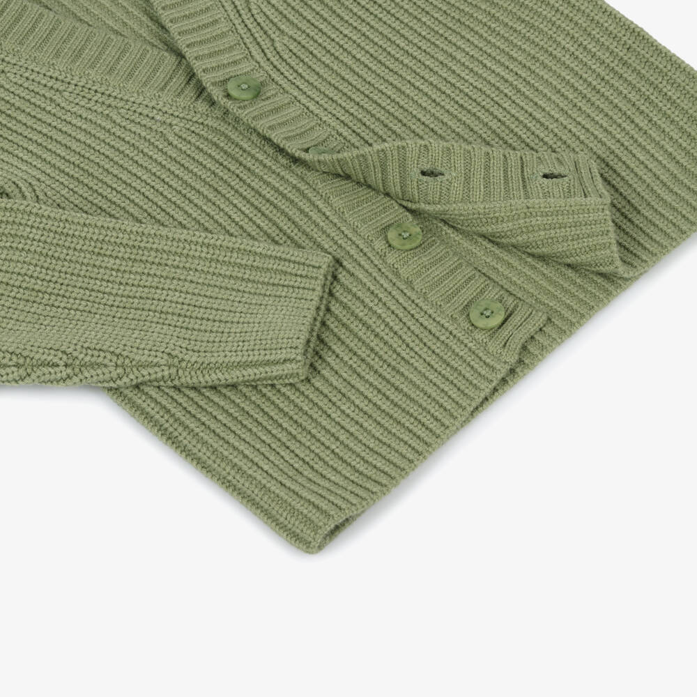 Il Gufo-Boys Green Chunky Knit Cardigan | Childrensalon Outlet
