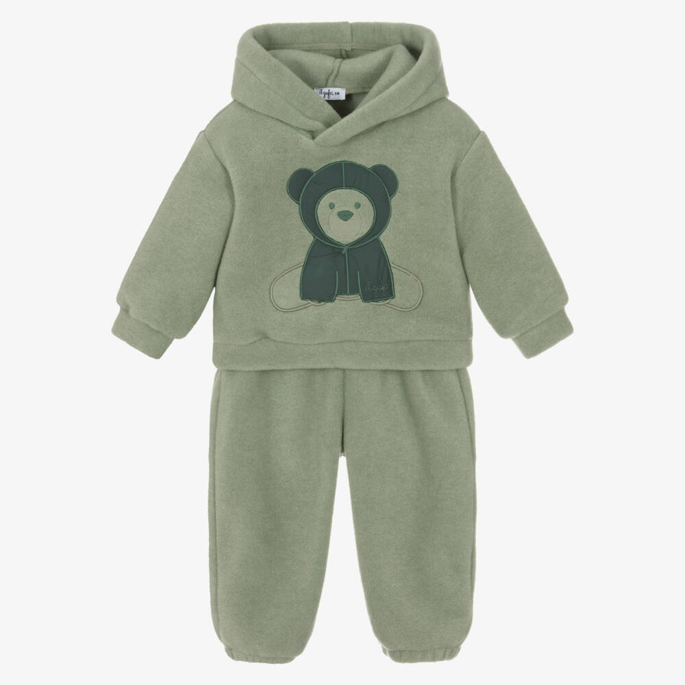 Il Gufo-Boys Green Fleece Bear Tracksuit | Childrensalon Outlet