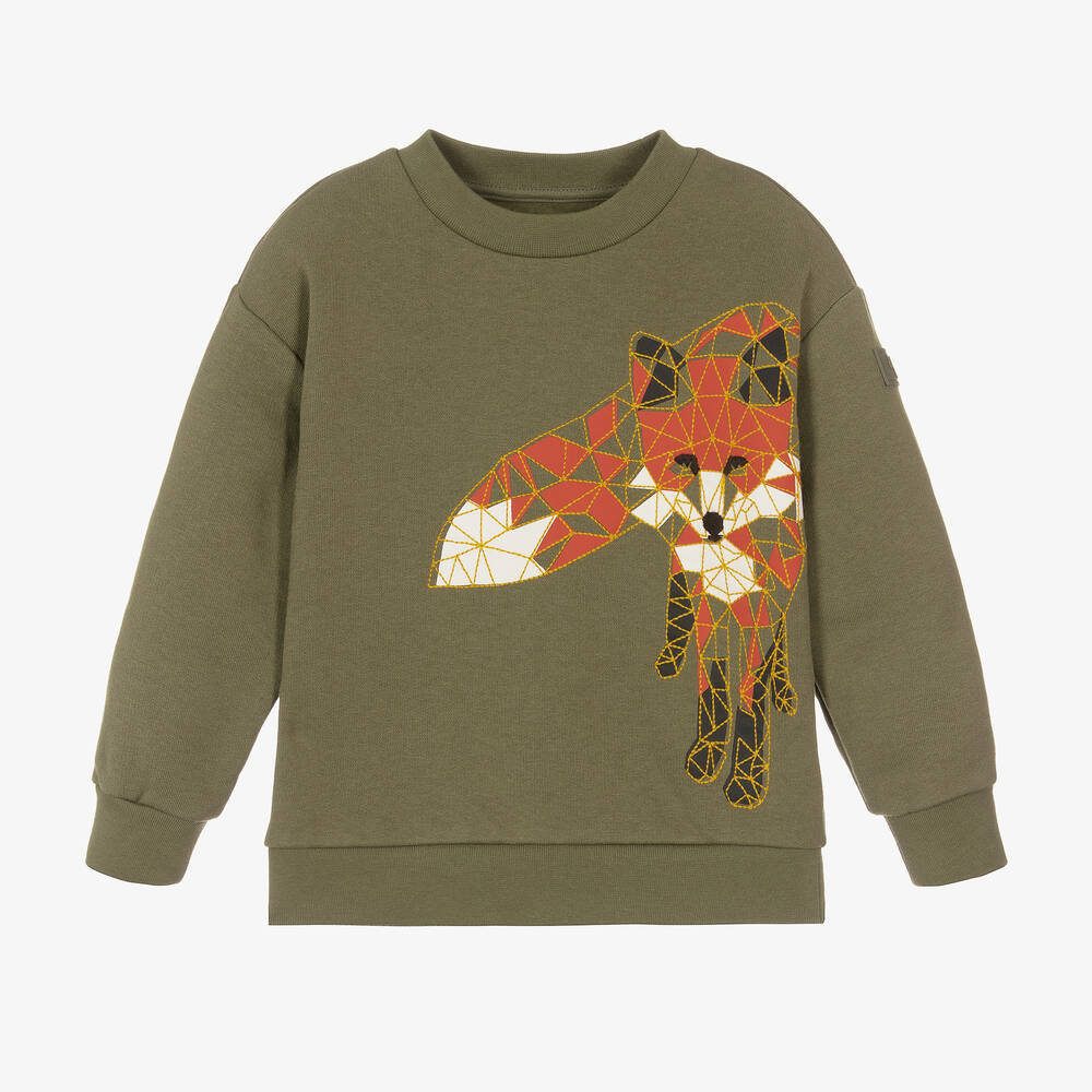 Il Gufo - Boys Green Fox Cotton Sweatshirt | Childrensalon