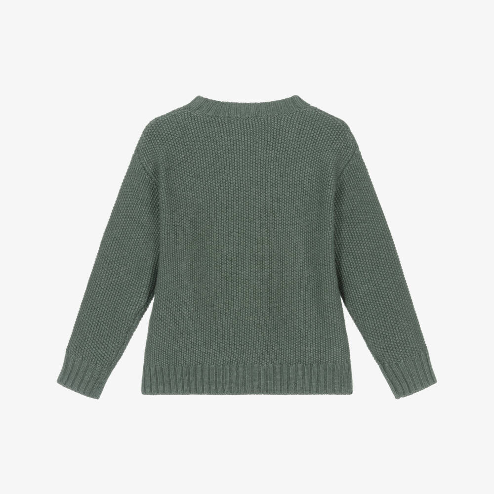 Il Gufo-Boys Green Knit Sweater with Christmas Tree Design | Childrensalon Outlet