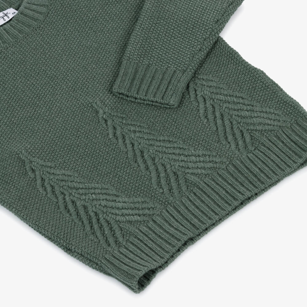 Il Gufo-Boys Green Knit Sweater with Christmas Tree Design | Childrensalon Outlet