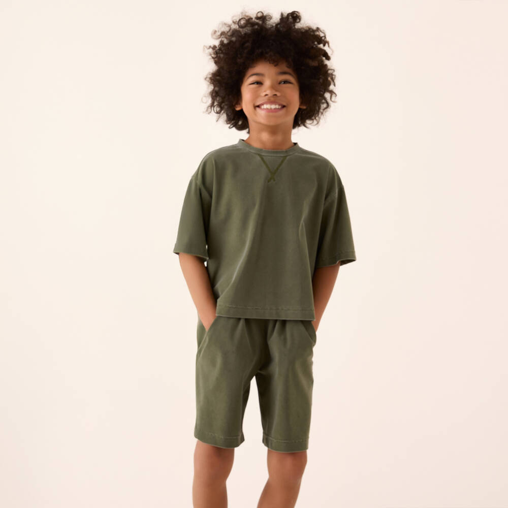 Il Gufo-Boys Green Summer Shorts Ensemble | Childrensalon Outlet