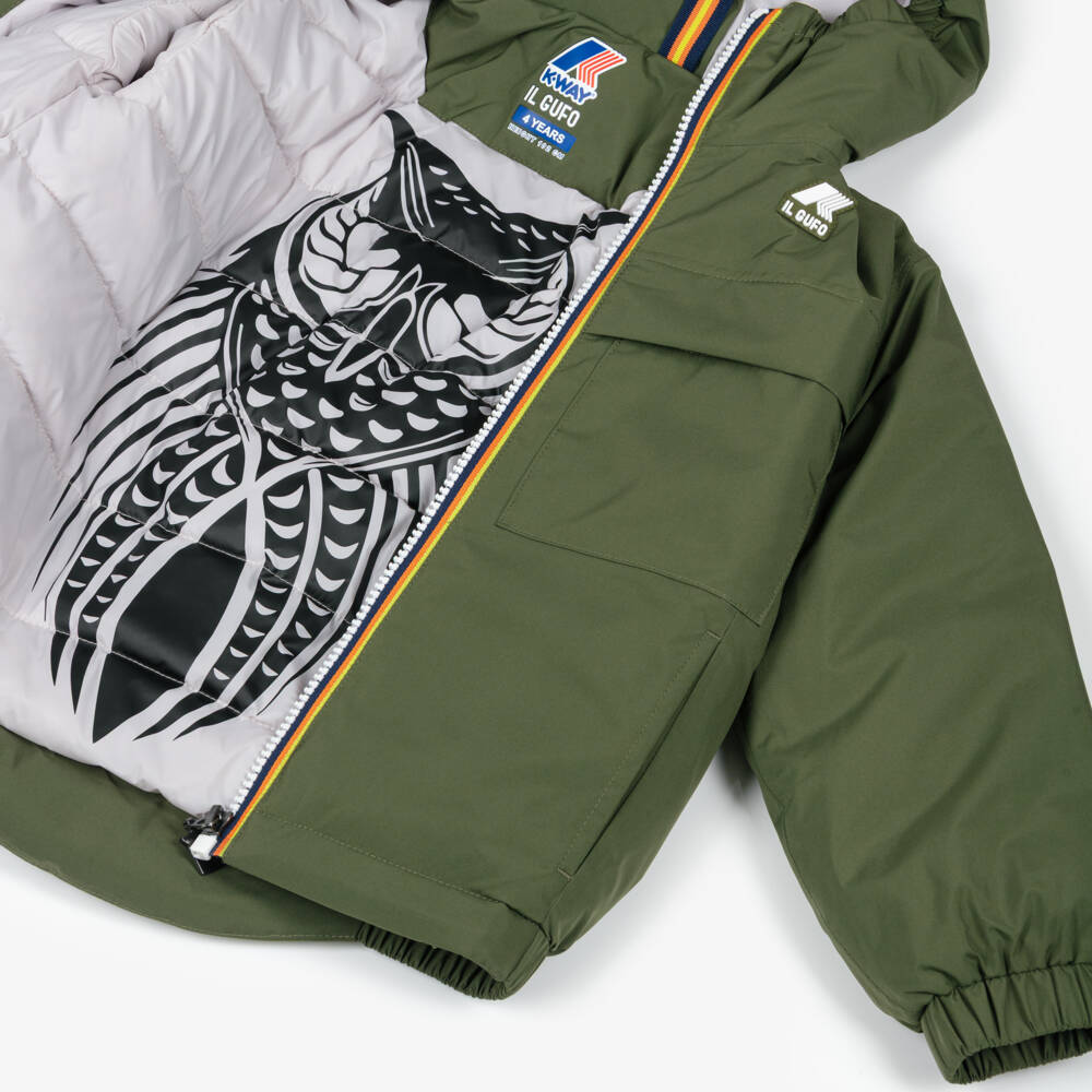 Il Gufo-Boys Green Water Resistant Padded K-Way Jacket with Hood | Childrensalon Outlet