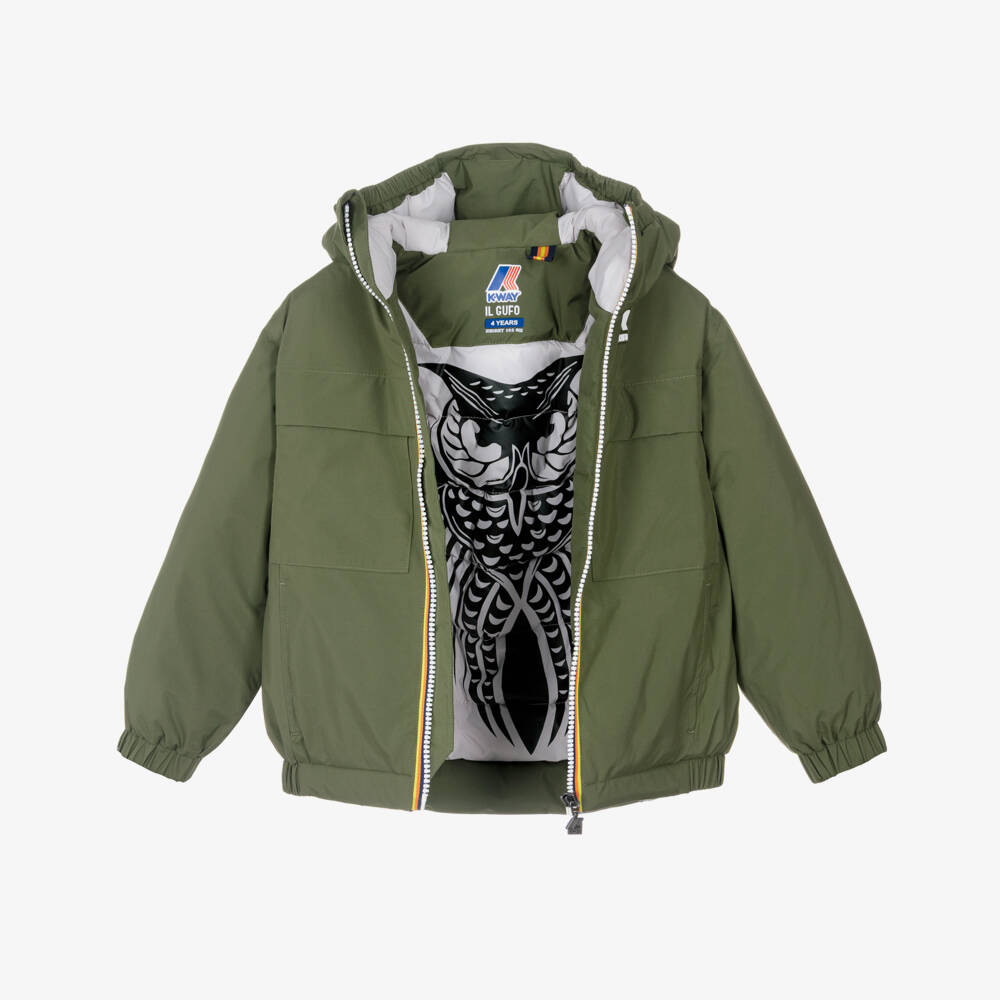Il Gufo-Boys Green Water Resistant Padded K-Way Jacket with Hood | Childrensalon Outlet