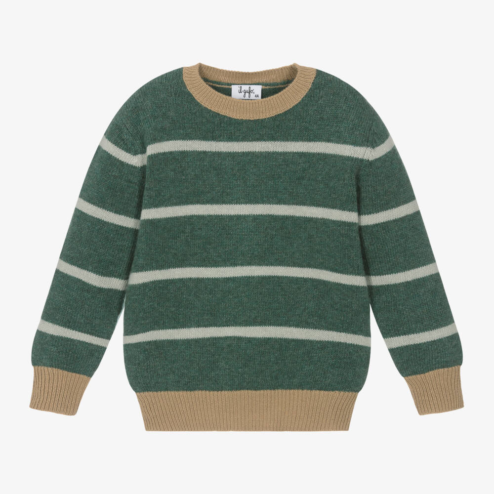 Il Gufo-Boys Green Wool Striped Jumper | Childrensalon Outlet