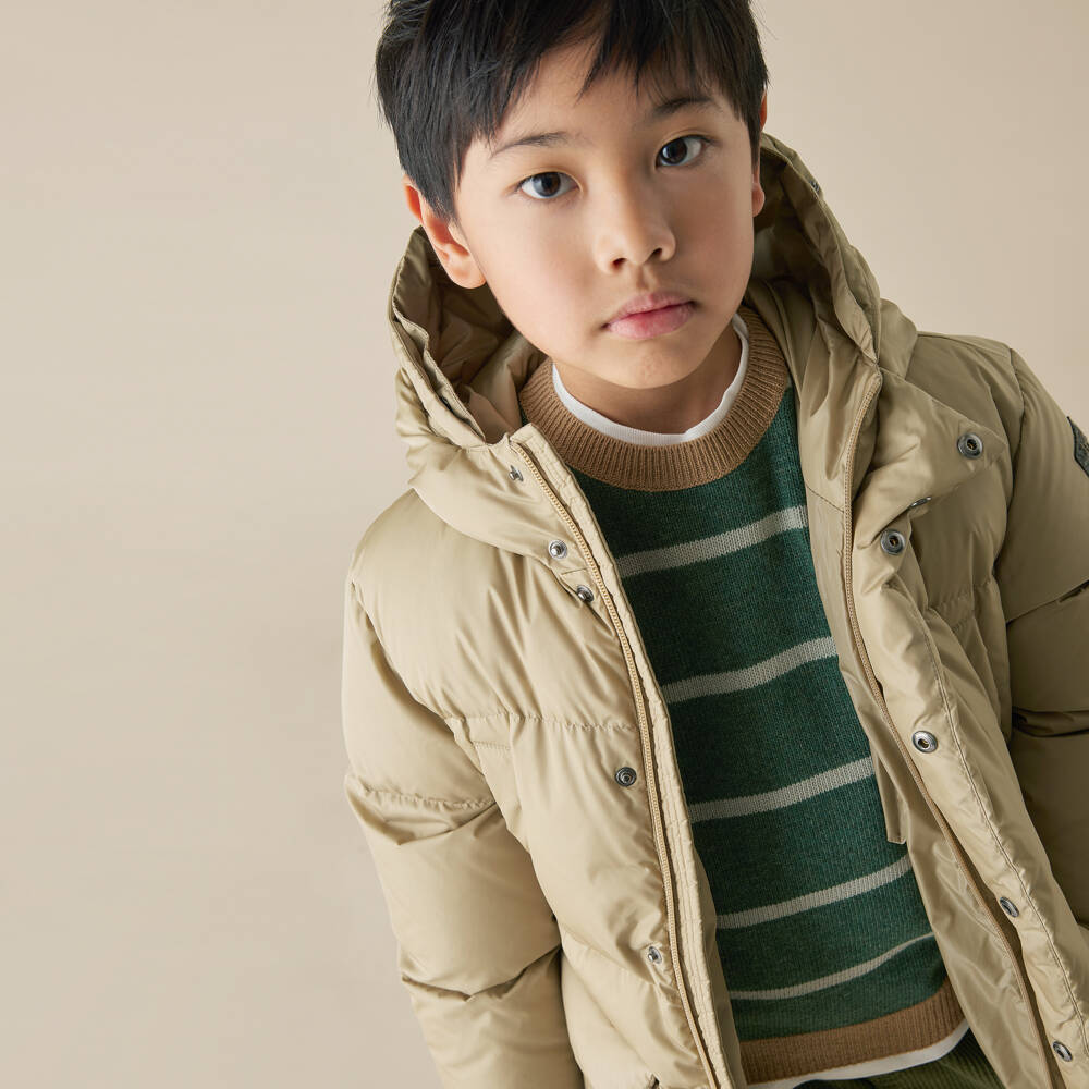 Il Gufo-بلوفر صوف بكر محبوك مقلم لون أخضر داكن للأولاد | Childrensalon Outlet