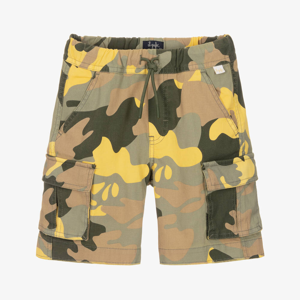 Il Gufo - Boys Green & Yellow Camouflage Shorts | Childrensalon