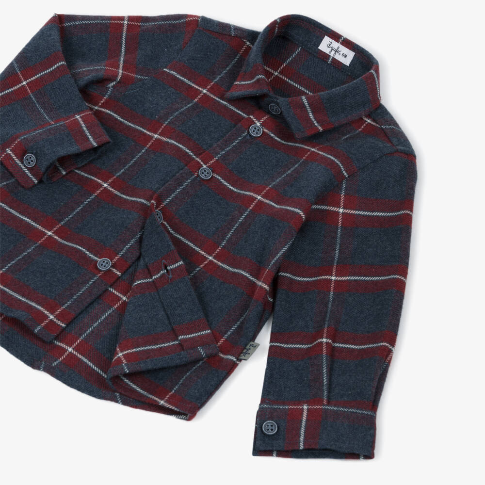 Il Gufo-Boys Grey and Red Plaid Top | Childrensalon Outlet