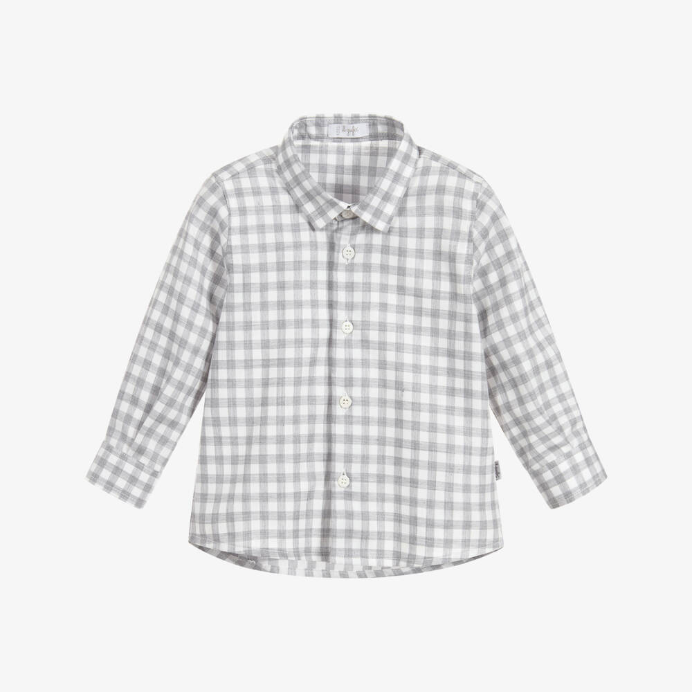 Il Gufo-قميص أطفال ولادي قطن كاروهات لون رمادي | Childrensalon Outlet