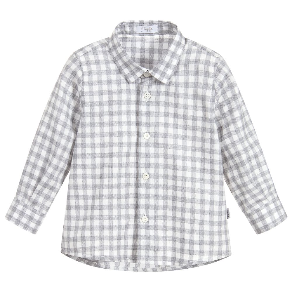 Il Gufo - Boys Grey Check Cotton Shirt | Childrensalon