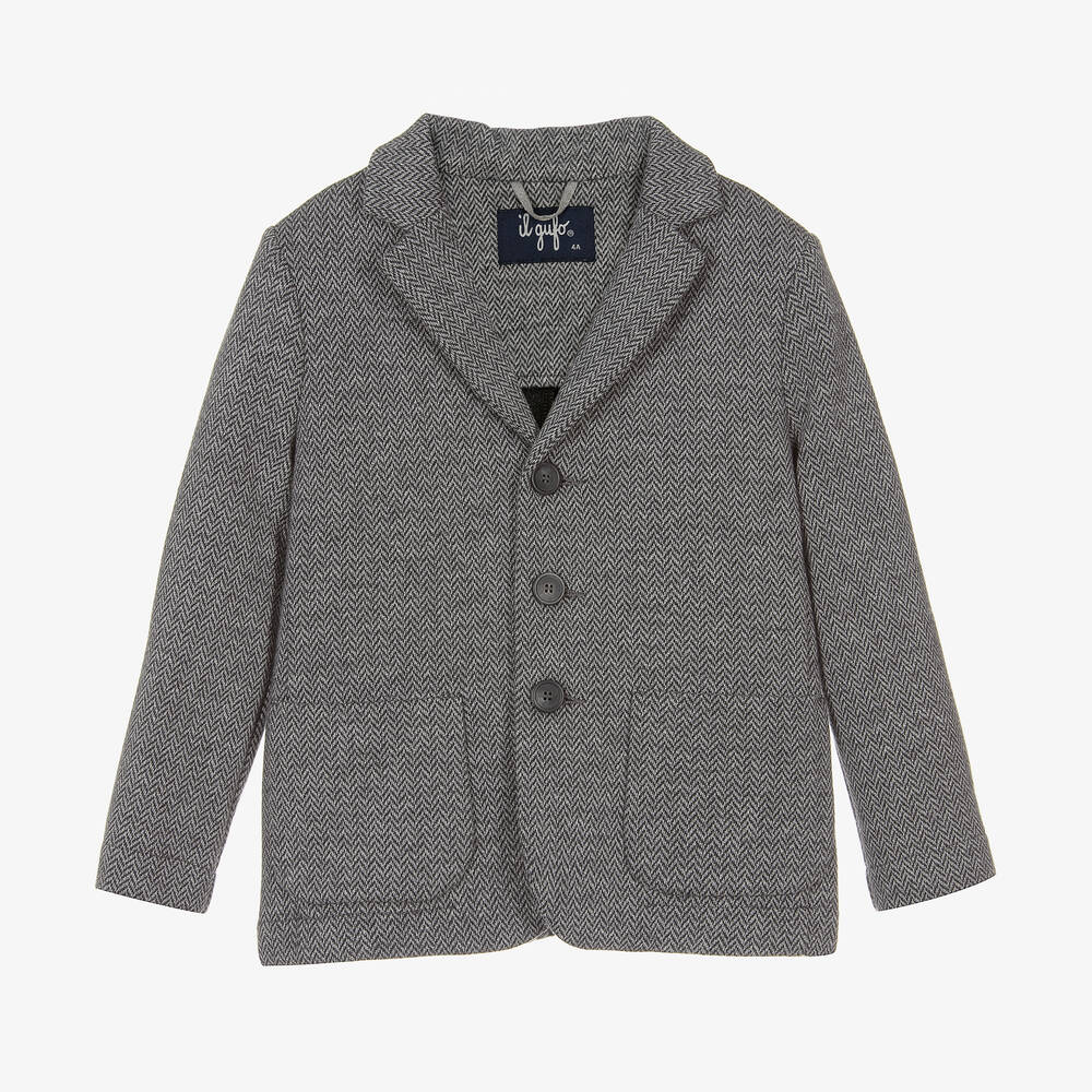 Il Gufo - Boys Grey Cotton Herringbone Blazer | Childrensalon