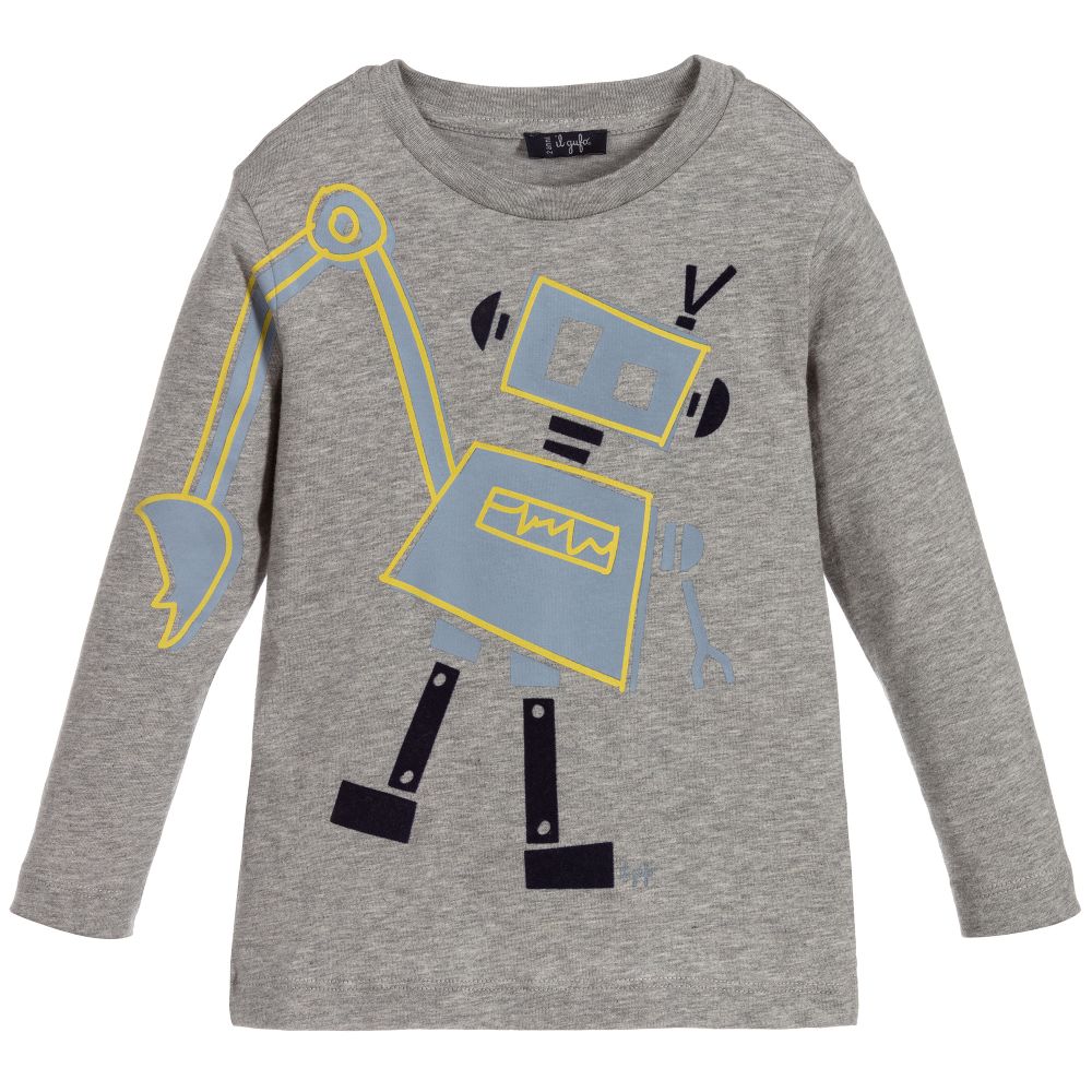 Il Gufo - Boys Grey Cotton Robot Top | Childrensalon