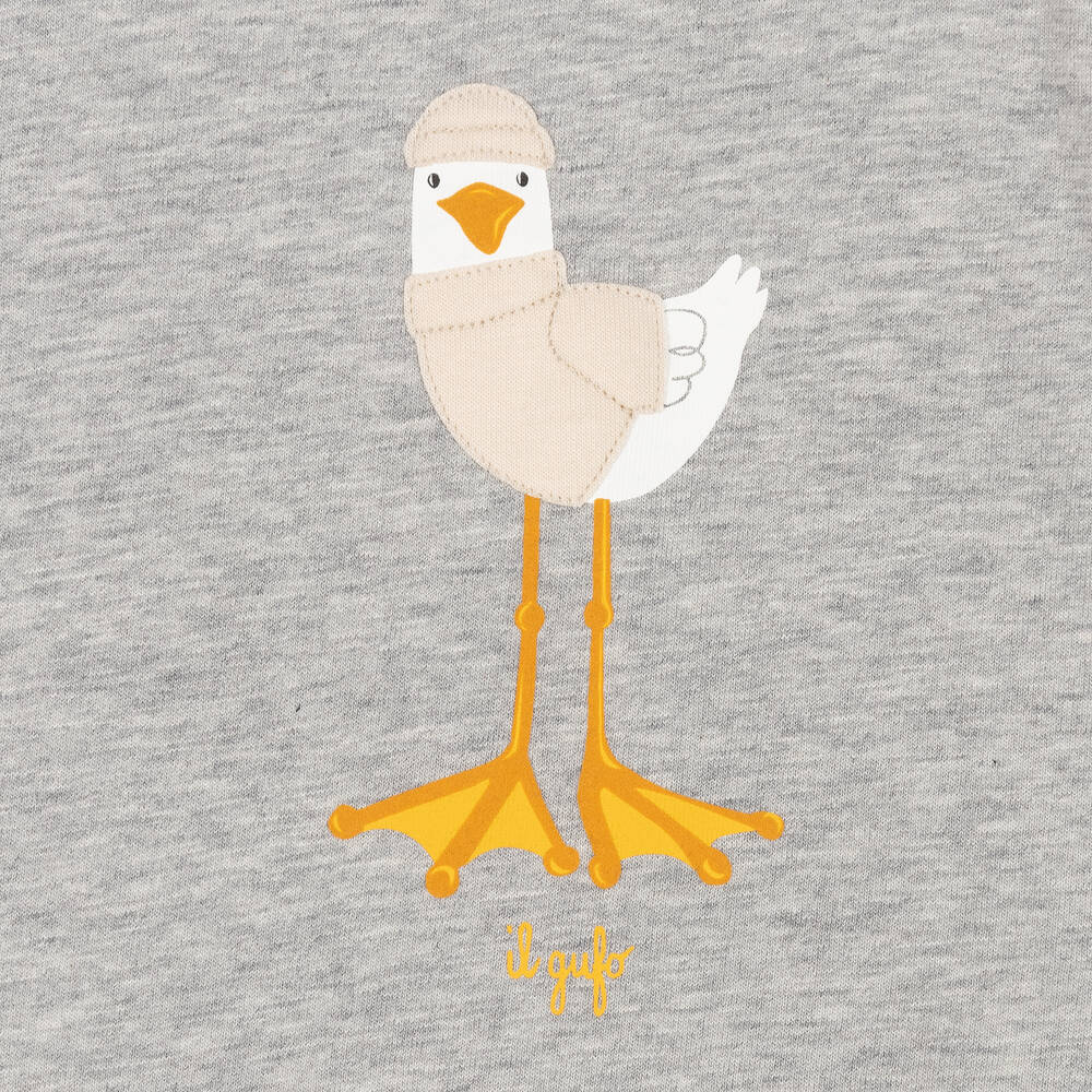 Il Gufo-Серый хлопковый топ с чайкой | Childrensalon Outlet