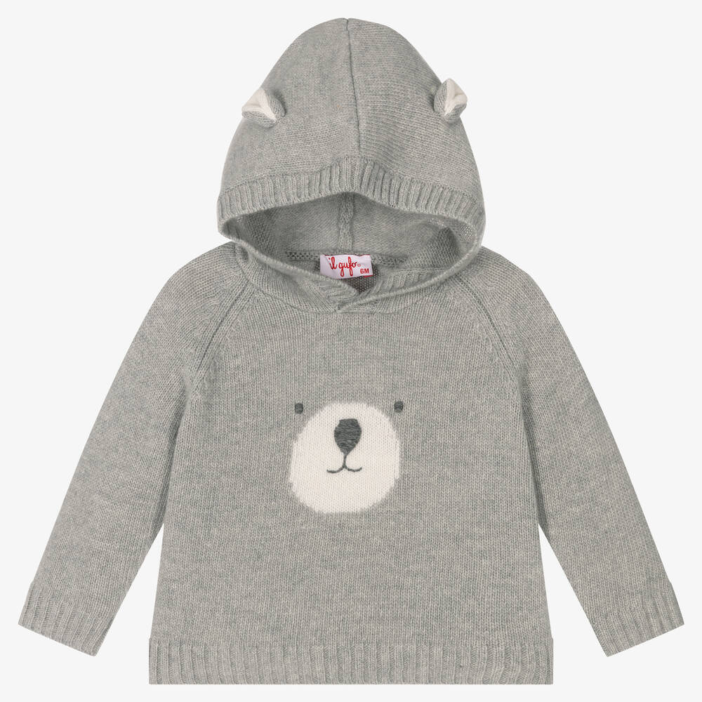 Il Gufo - Grauer, gestrickter Bären-Hoodie | Childrensalon