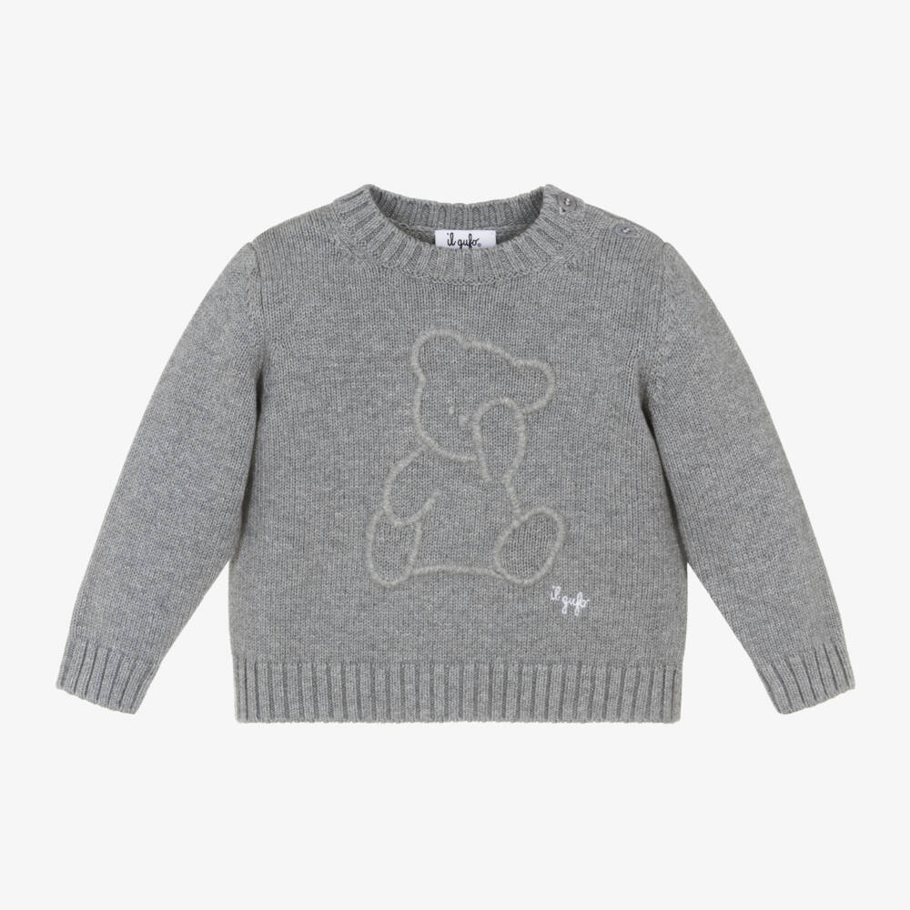 Il Gufo-Boys Grey Knit Teddy Sweater | Childrensalon Outlet