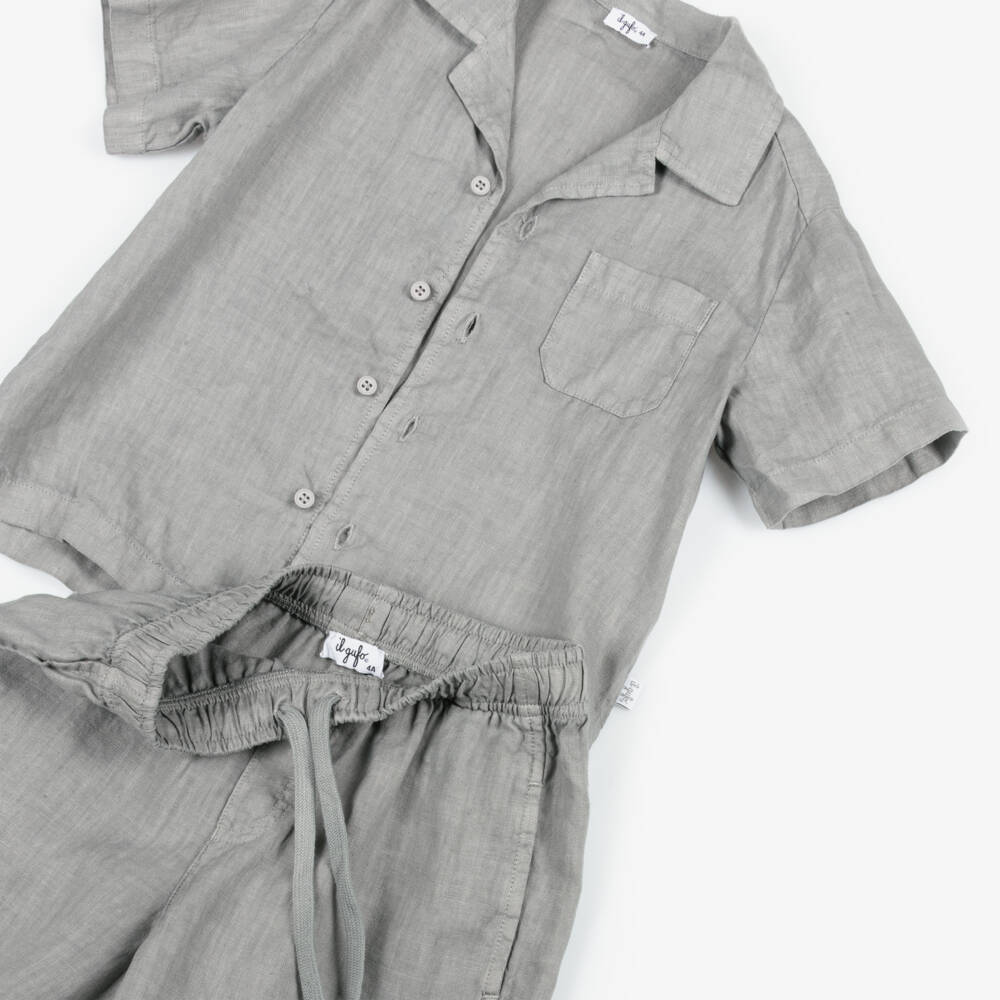 Il Gufo-Boys Grey Linen Ensemble | Childrensalon Outlet