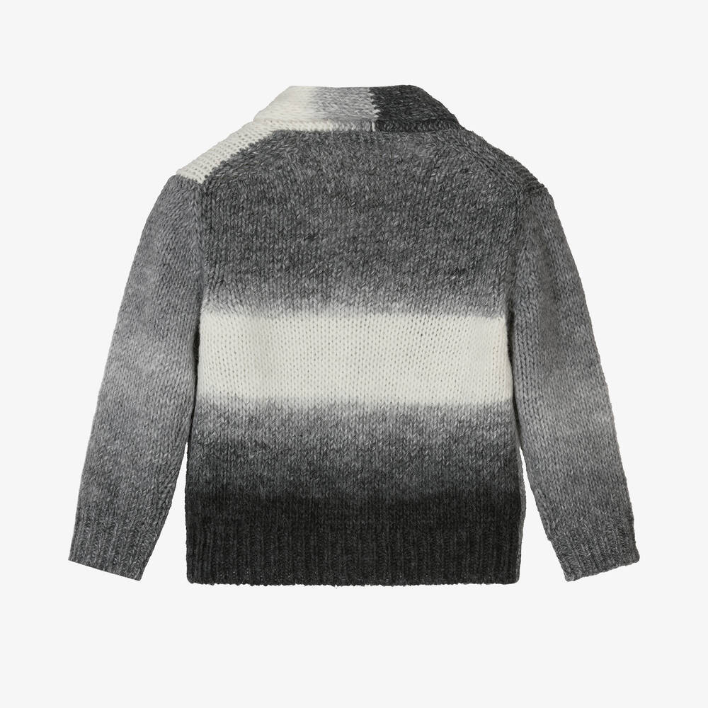 Il Gufo-كارديغان محبوك لون رمادي وأبيض أومبري للأولاد | Childrensalon Outlet