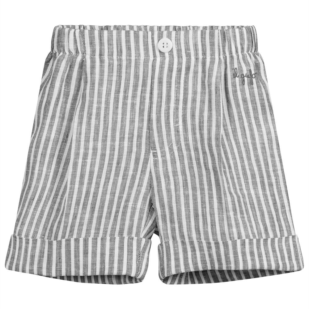 Il Gufo - Boys Grey Striped Linen Shorts | Childrensalon