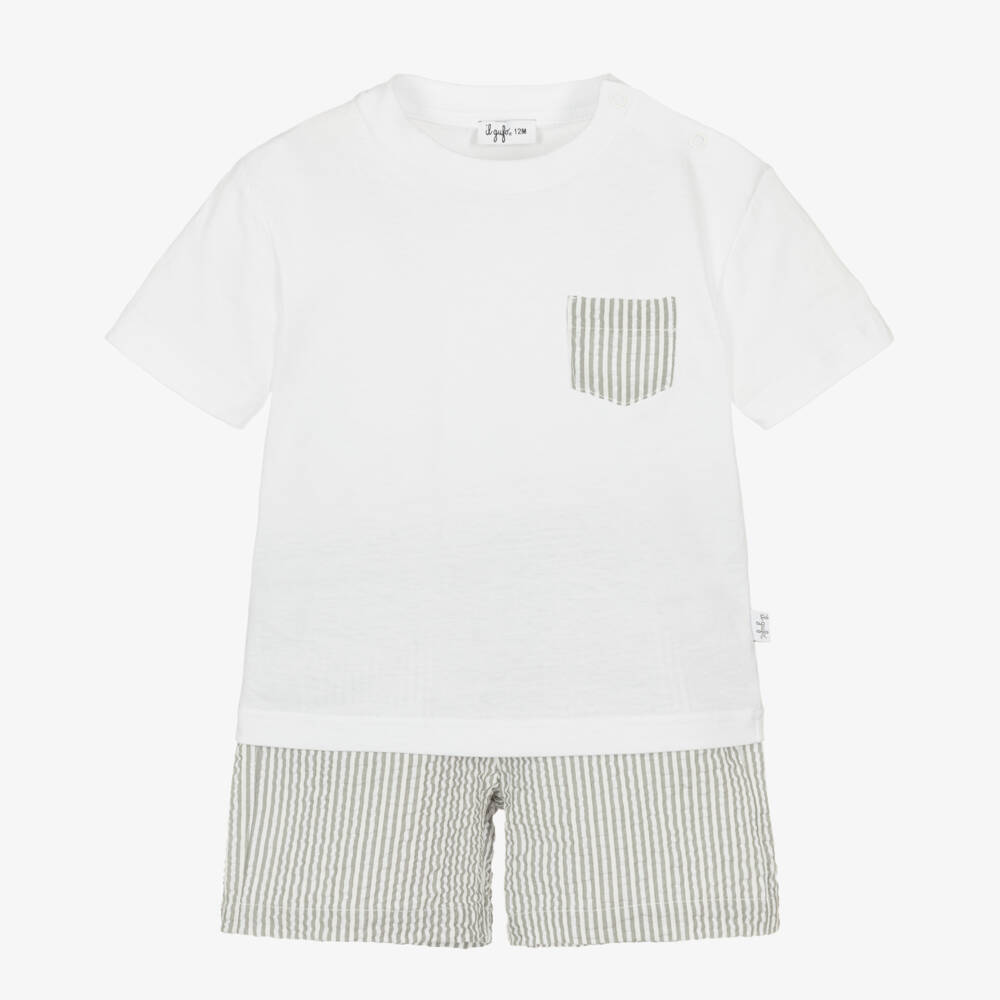 Il Gufo-Серый и белый хлопковый ансамбль для мальчиков | Childrensalon Outlet