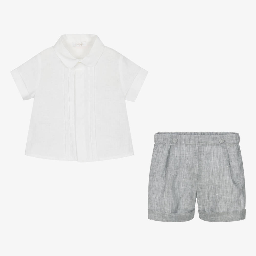 White shirt grey shorts top