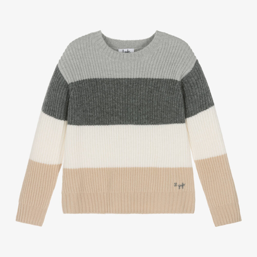 Il Gufo-Boys Grey Wool Striped Jumper | Childrensalon Outlet