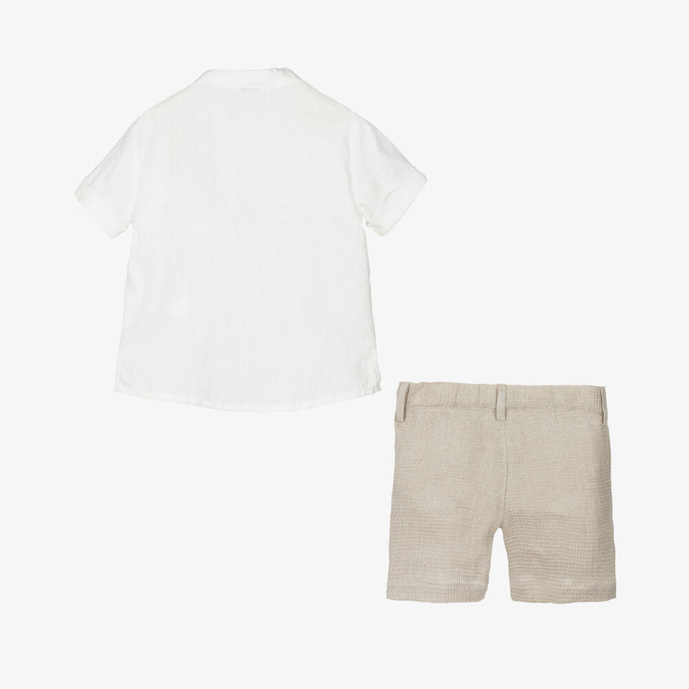 Il Gufo-Льняной комплект кремовый и бежевый для мальчиков | Childrensalon Outlet