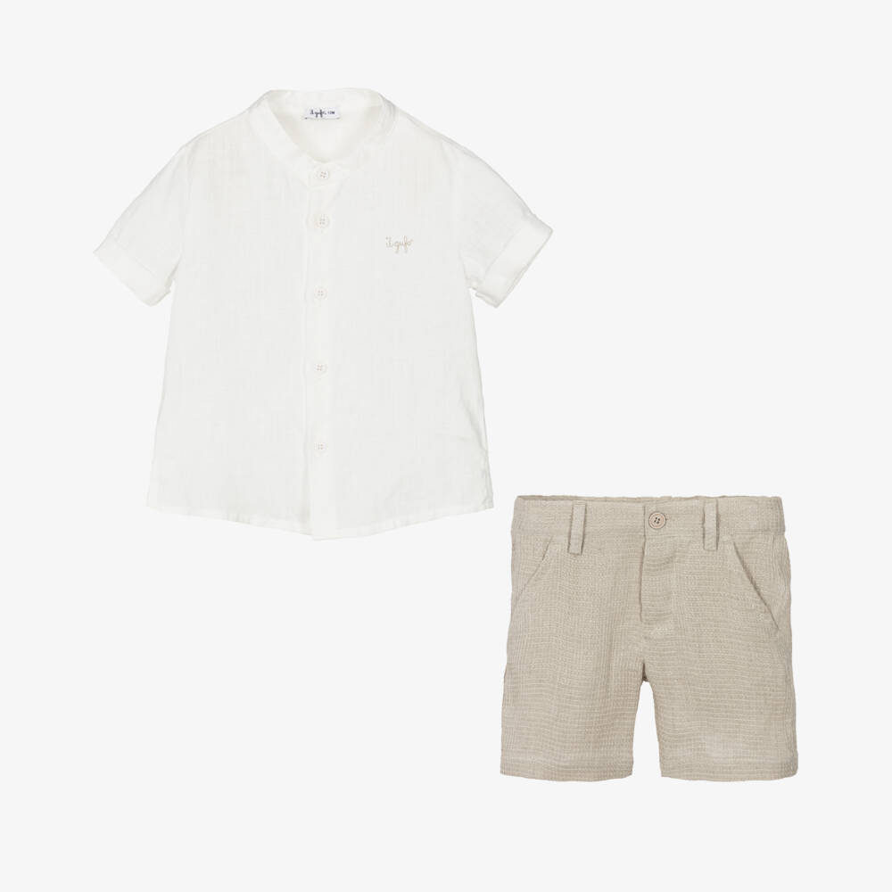 Il Gufo-Льняной комплект кремовый и бежевый для мальчиков | Childrensalon Outlet