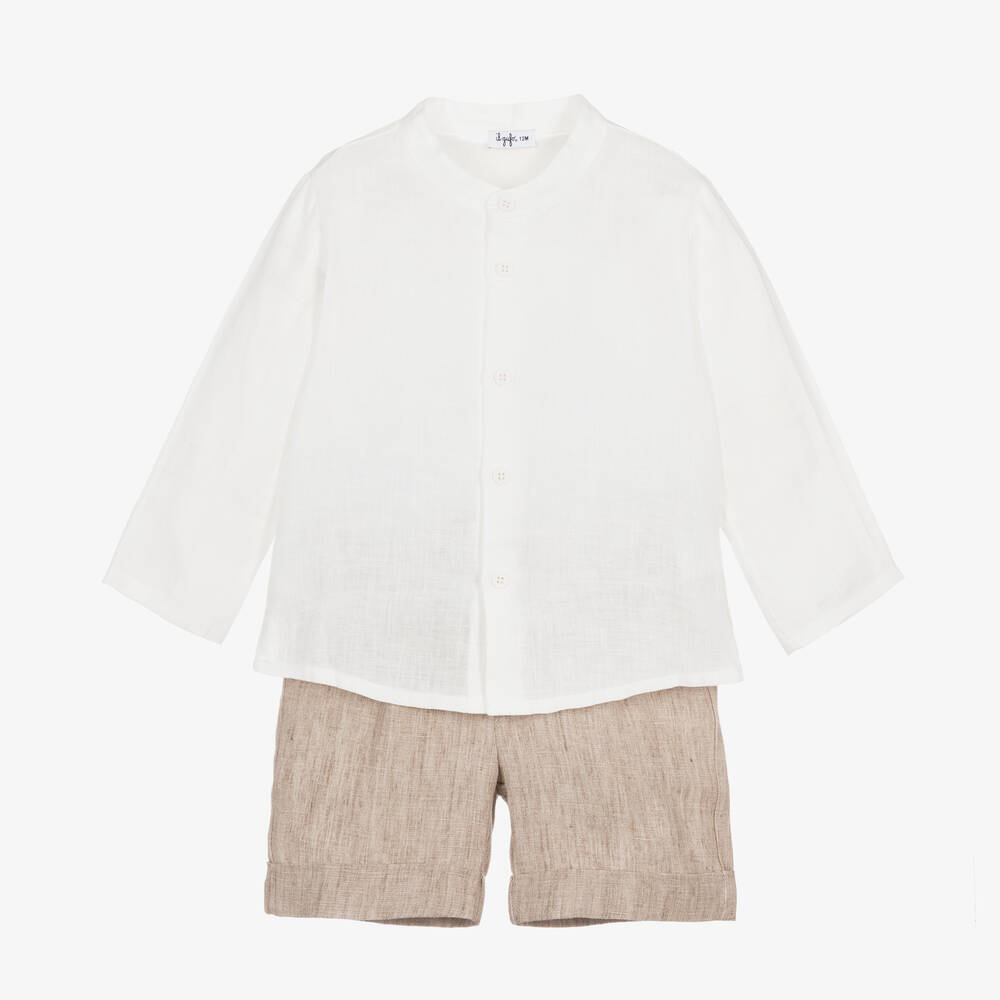 Il Gufo-Boys Ivory & Beige Linen Shorts Set | Childrensalon Outlet