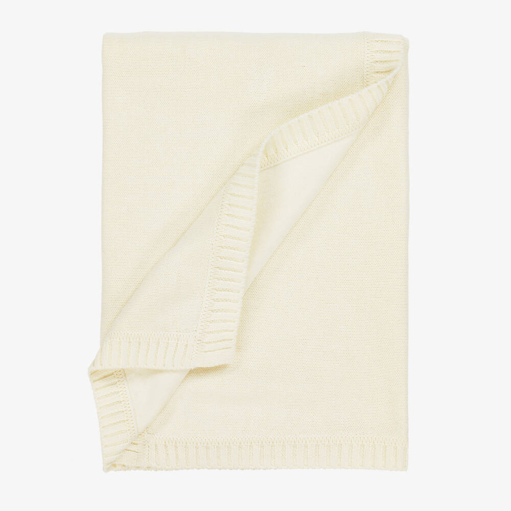 Il Gufo-Boys' Ivory & Blue Bear Knit Blanket | Childrensalon Outlet