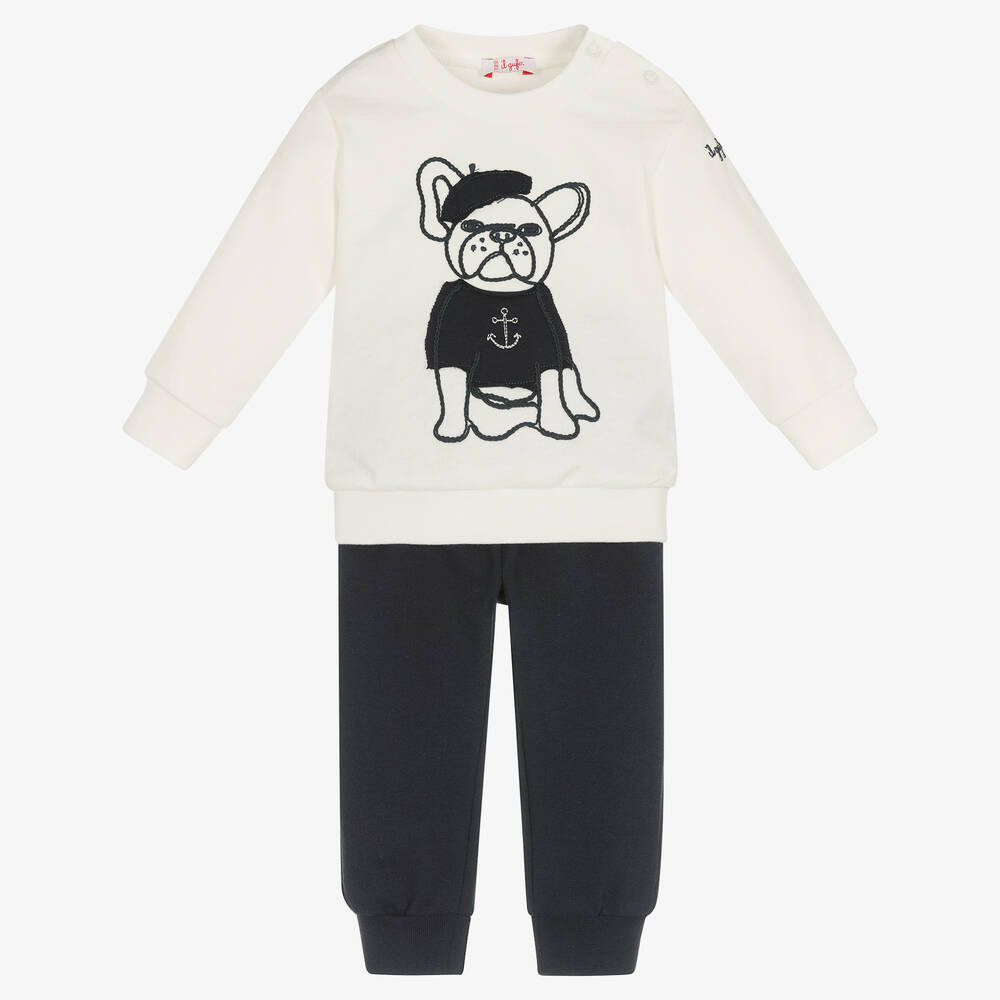 Il Gufo - Boys Ivory & Blue Cotton Tracksuit | Childrensalon