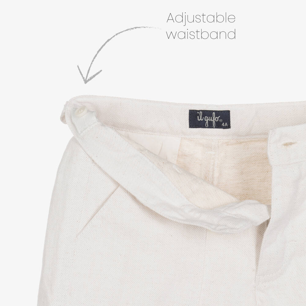 Il Gufo-شورت برمودا قطن وكتان تويل لون عاجي للأولاد | Childrensalon Outlet