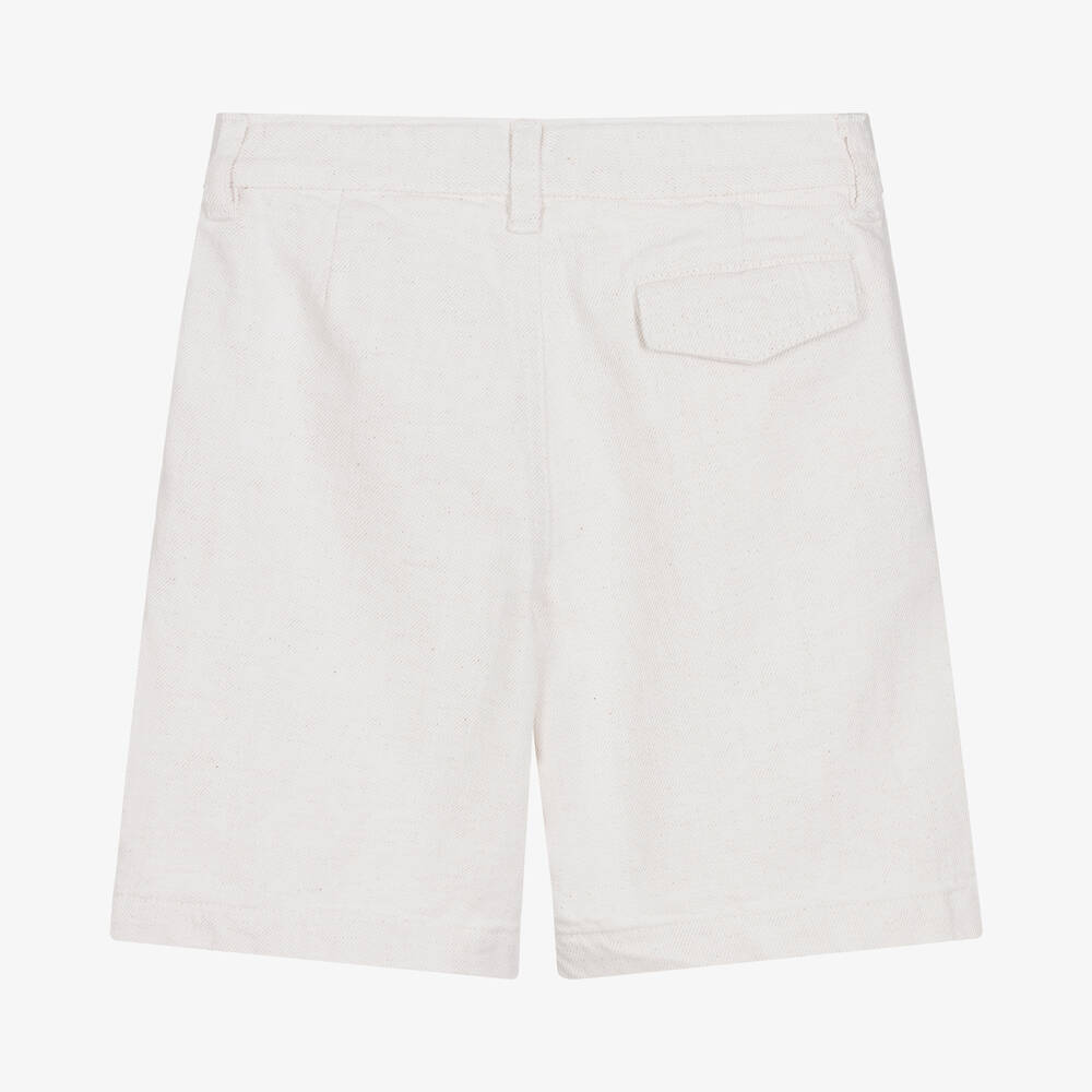 Il Gufo-شورت برمودا قطن وكتان تويل لون عاجي للأولاد | Childrensalon Outlet