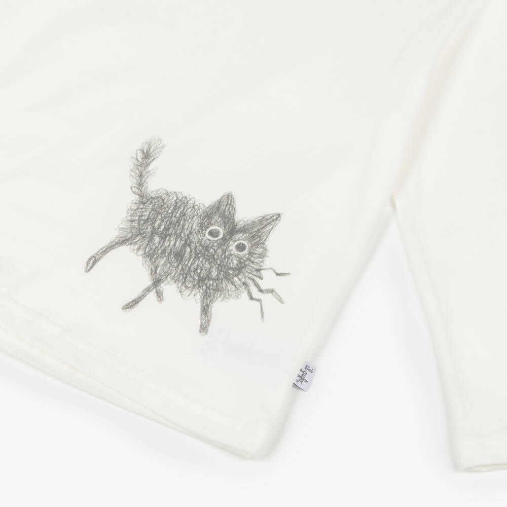 Il Gufo-Boys Ivory Cotton Jersey Top with Doodle Cat Print | Childrensalon Outlet