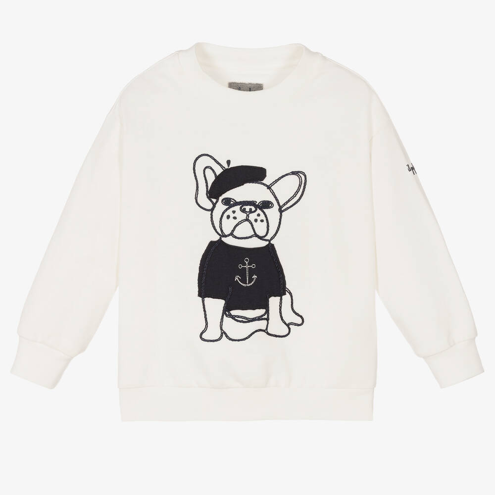 Il Gufo - Boys Ivory Cotton Puppy Sweatshirt | Childrensalon