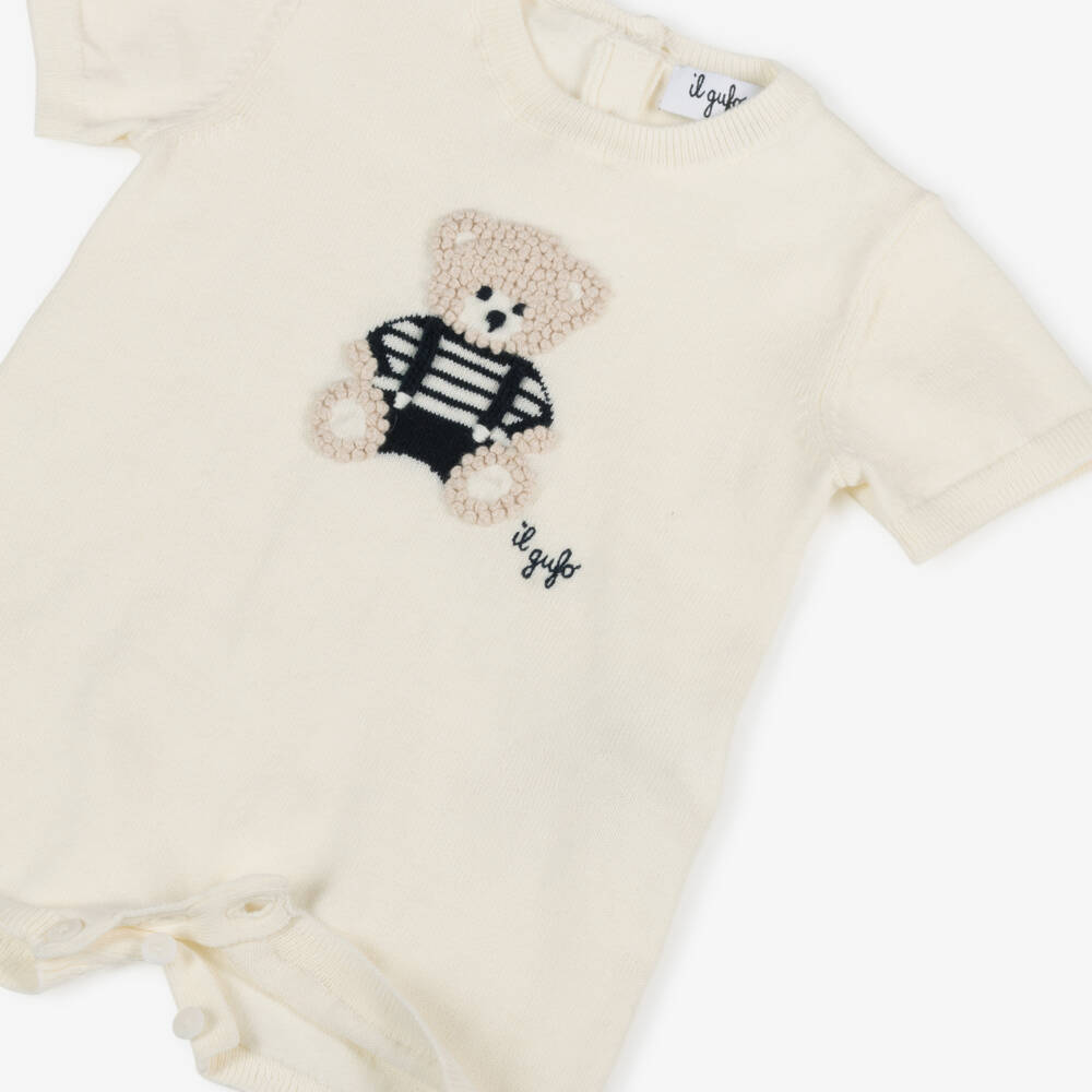 Il Gufo-Boys Ivory & Navy Bear Romper | Childrensalon Outlet