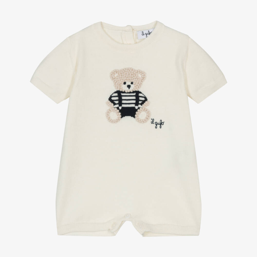 Il Gufo-Boys Ivory & Navy Bear Romper | Childrensalon Outlet