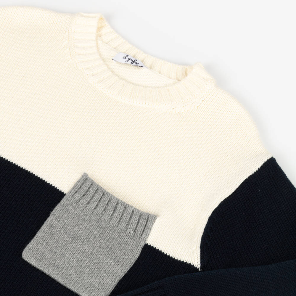 Il Gufo-Boys Ivory & Navy Knitted Jumper | Childrensalon Outlet