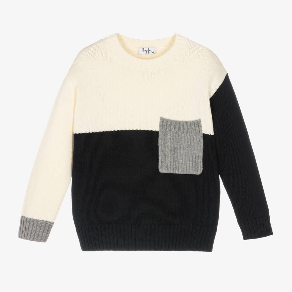 Il Gufo-Boys Ivory & Navy Knitted Jumper | Childrensalon Outlet