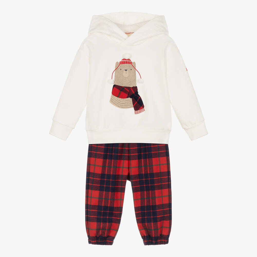 Il Gufo - Boys Ivory & Red Checked Tracksuit | Childrensalon