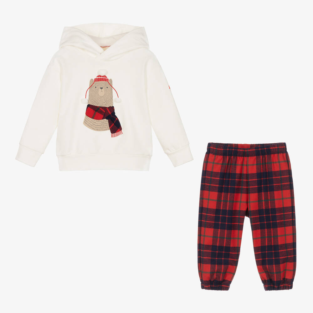 Il Gufo-Boys Ivory & Red Checked Tracksuit | Childrensalon Outlet