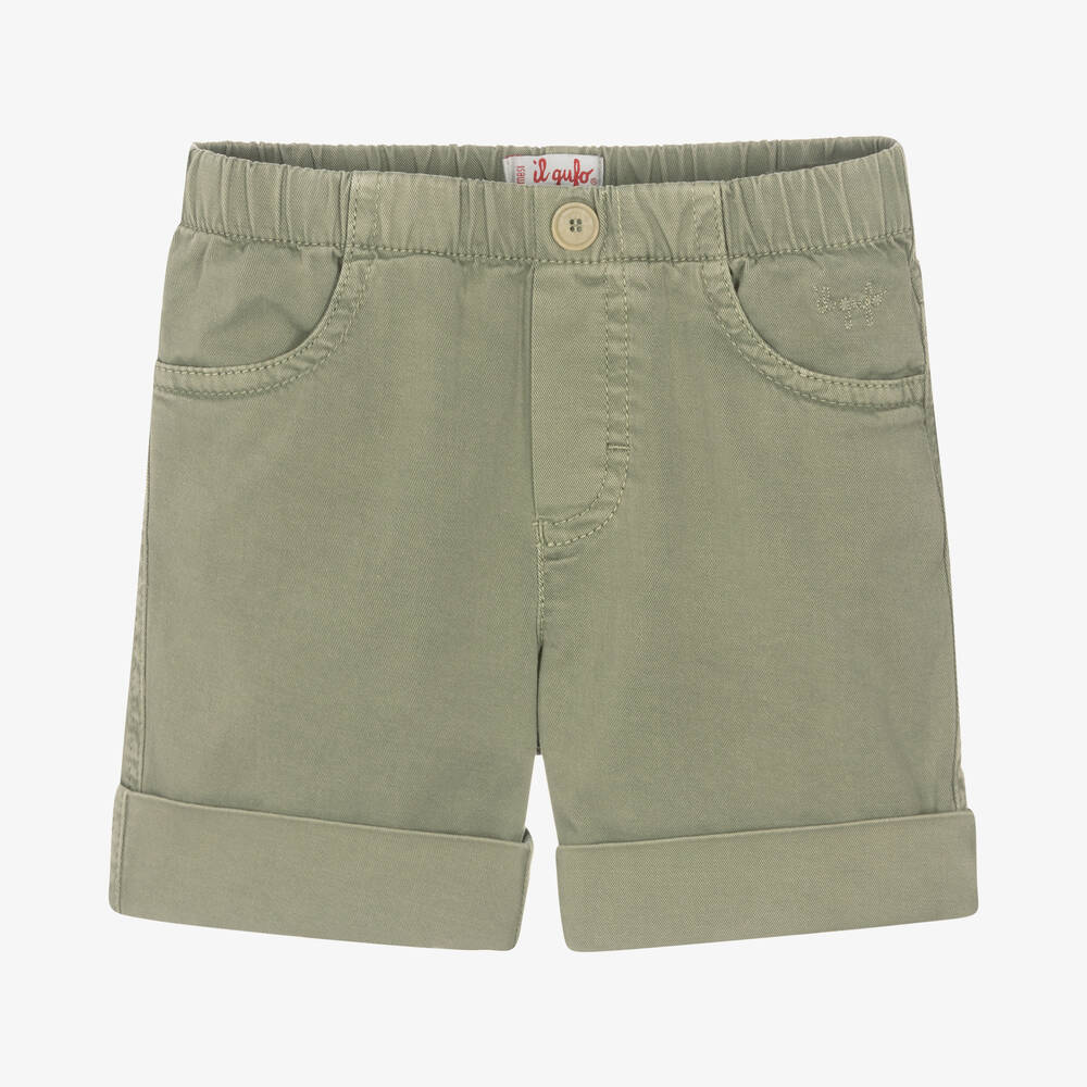Il Gufo - Boys Khaki Green Cotton Shorts | Childrensalon