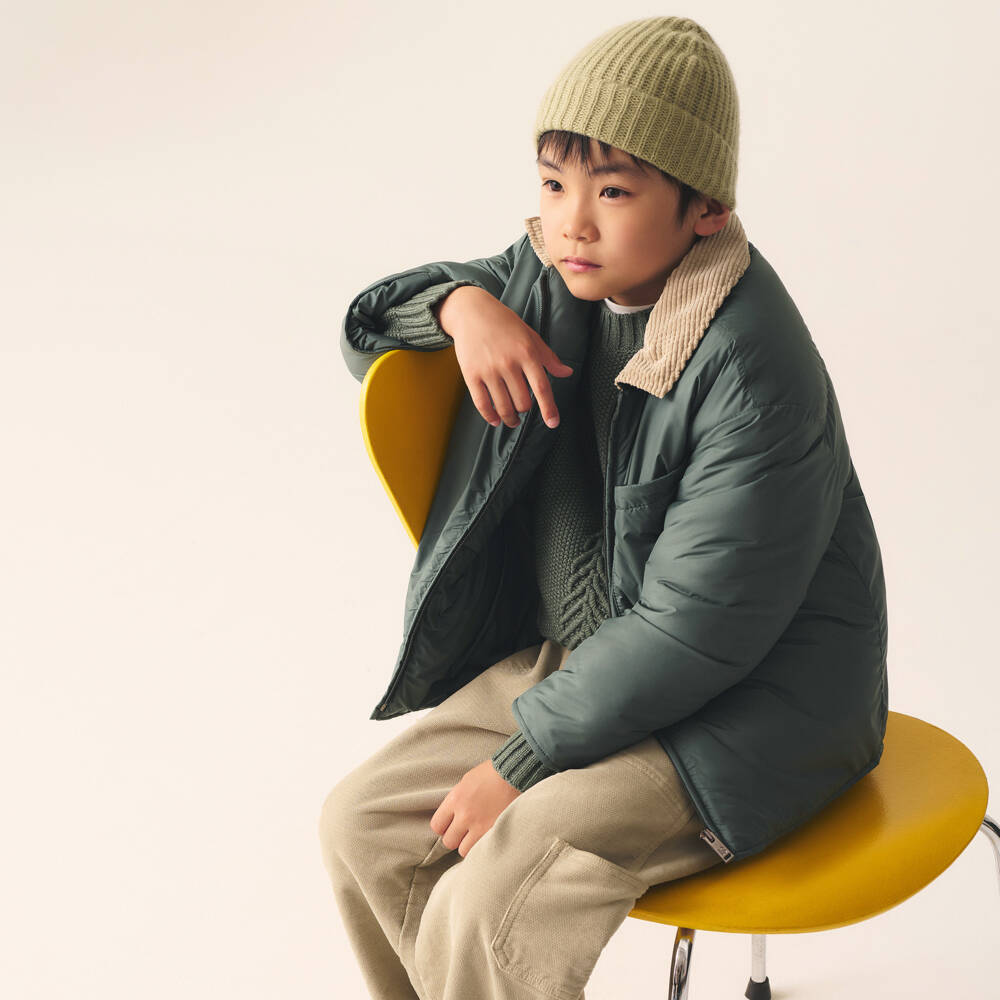 Il Gufo-Boys Khaki Green Jacket with Corduroy Collar | Childrensalon Outlet