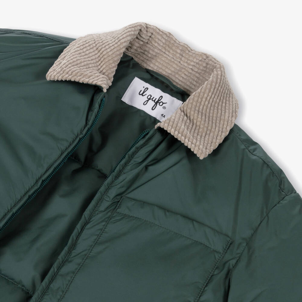 Il Gufo-Boys Khaki Green Jacket with Corduroy Collar | Childrensalon Outlet