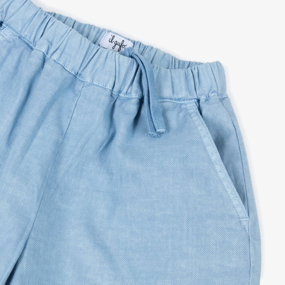 Il Gufo-Boys Light Blue Linen Blend Shorts | Childrensalon Outlet
