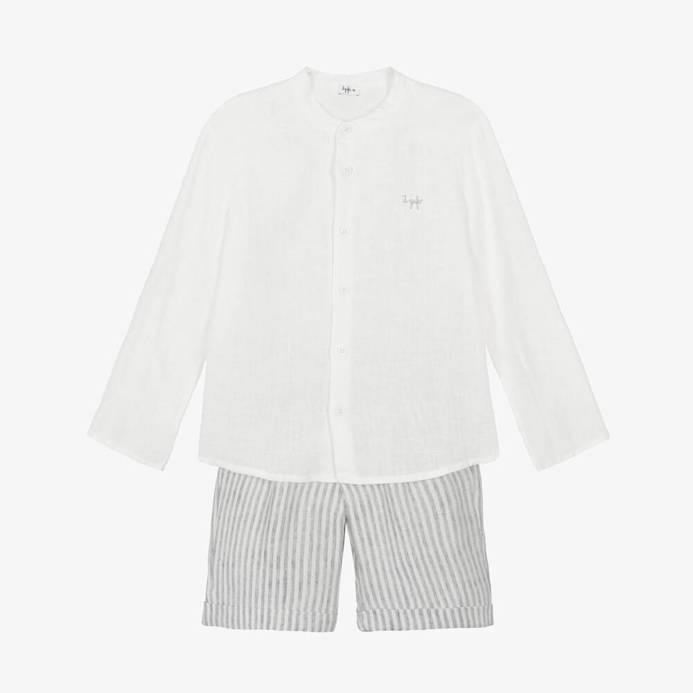 Il Gufo-Boys Light Linen Striped Shorts Set | Childrensalon Outlet