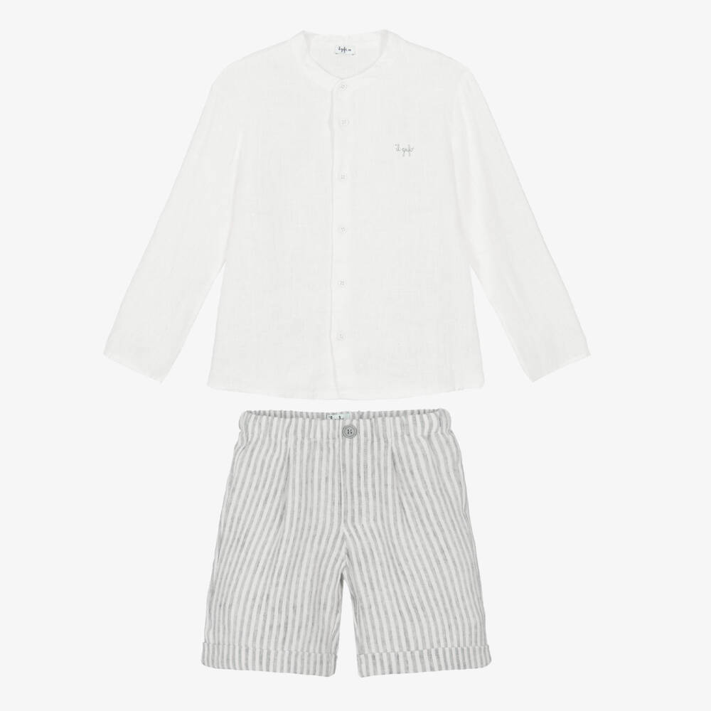Il Gufo-Boys Light Linen Striped Shorts Set | Childrensalon Outlet