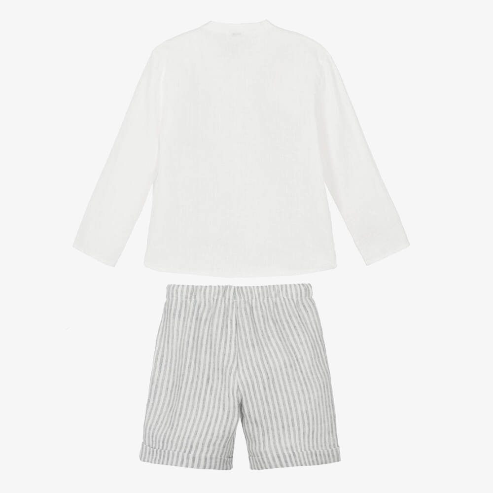 Il Gufo-Boys Light Linen Striped Shorts Set | Childrensalon Outlet