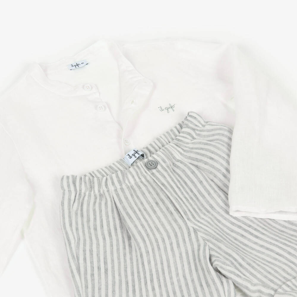 Il Gufo-Boys Light Linen Striped Shorts Set | Childrensalon Outlet